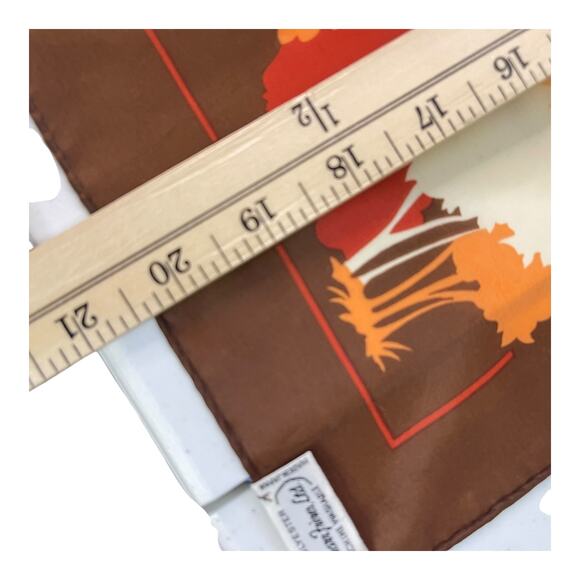 Nasharr Freres Ltd. Vintage 1970s Autumn Trees Polyester Scarf 21” Square - Picture 5 of 7